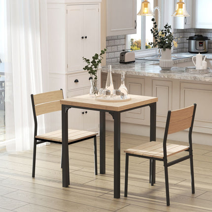3-Delige Eetset Met Houten Tafel Mdf + Metaal, Natuurlijke Houtnerf + Zwart, 1 Tafel + 2 Stoelen