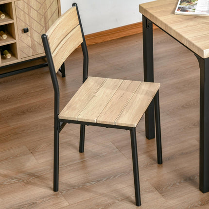 3-Delige Eetset Met Houten Tafel Mdf + Metaal, Natuurlijke Houtnerf + Zwart, 1 Tafel + 2 Stoelen
