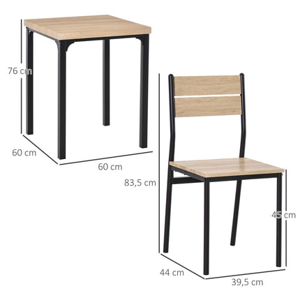 3-Delige Eetset Met Houten Tafel Mdf + Metaal, Natuurlijke Houtnerf + Zwart, 1 Tafel + 2 Stoelen