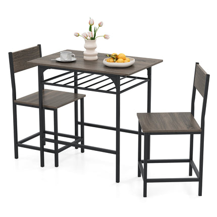 3-Piece Dining Set, Wood Table & 2 Chairs, Gray