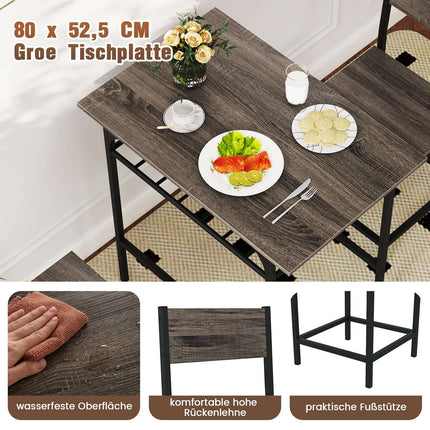 3-Piece Dining Set, Wood Table & 2 Chairs, Gray