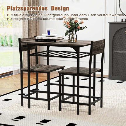 3-Piece Dining Set, Wood Table & 2 Chairs, Gray