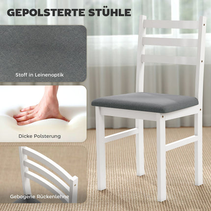 3dílný jídelní set se 2 židlemi, úsporný, bílá MDF