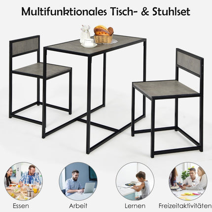 3-Piece Dining Set with Compact Table & 2 Chairs, Gray