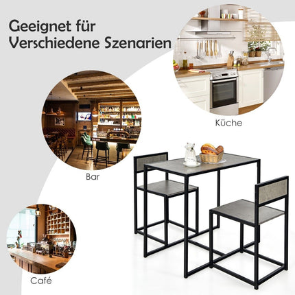 3-Piece Dining Set with Compact Table & 2 Chairs, Gray