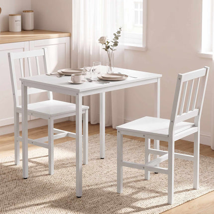 3-Piece Dining Set with Rectangular Table and 2 Chairs, 80 x 60 cm, White