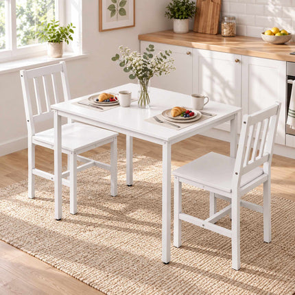 3-Piece Dining Set with Rectangular Table and 2 Chairs, 80 x 60 cm, White