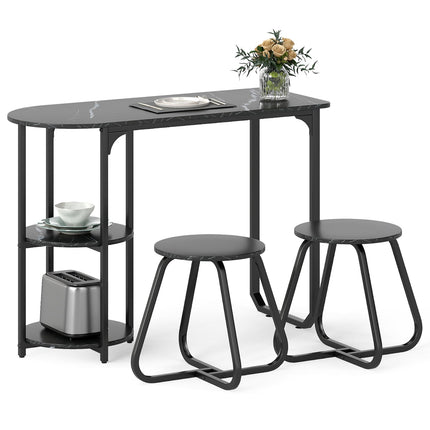 3-Piece Dining Set with Table & 2 Stools, Space-Saving