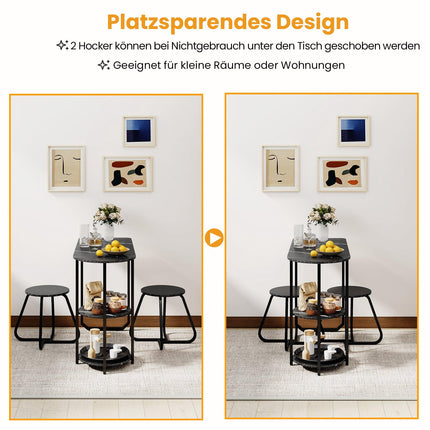 3-Piece Dining Set with Table & 2 Stools, Space-Saving