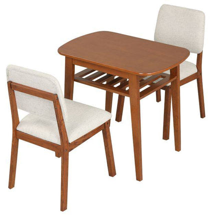 3-Piece Dining Set with Upholstered Chairs, Beige/Natural