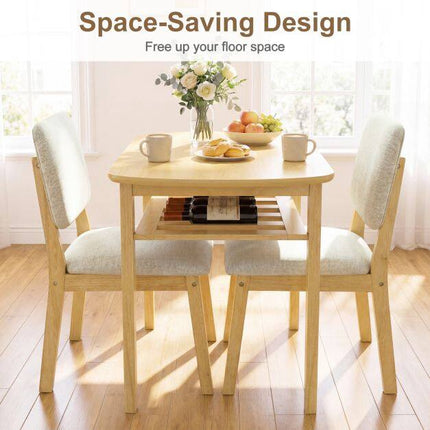 3-Piece Dining Set with Upholstered Chairs, Natural Wood