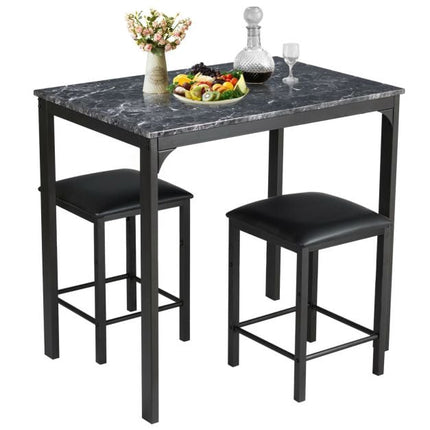 3-Piece Dining Table Set, 2 Faux Leather Stools, Black