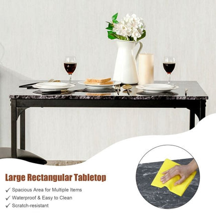 3-Piece Dining Table Set, 2 Faux Leather Stools, Black
