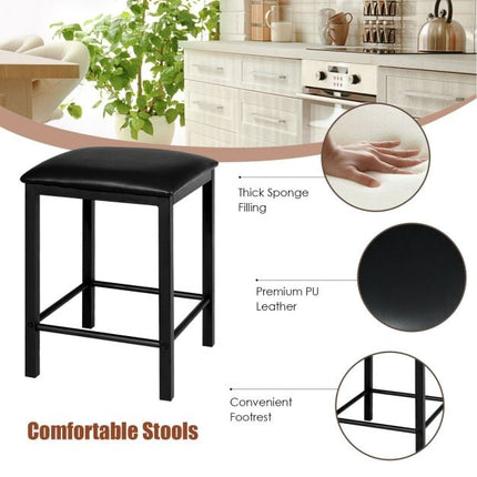 3-Piece Dining Table Set, 2 Faux Leather Stools, Black