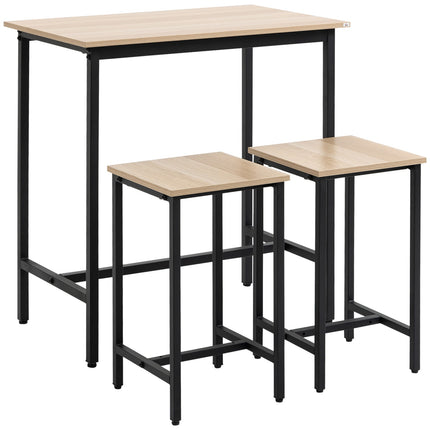 3-teiliges Bistrotisch-Set, Naturholzoptik und Stahl, 80x50x85 cm