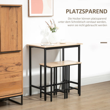 3-teiliges Bistrotisch-Set, Naturholzoptik und Stahl, 80x50x85 cm
