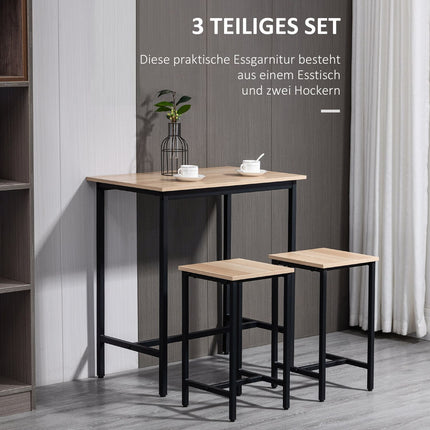 3-teiliges Bistrotisch-Set, Naturholzoptik und Stahl, 80x50x85 cm