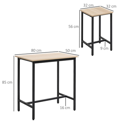 3-teiliges Bistrotisch-Set, Naturholzoptik und Stahl, 80x50x85 cm