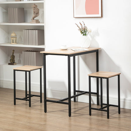 3-teiliges Bistrotisch-Set, Naturholzoptik und Stahl, 80x50x85 cm