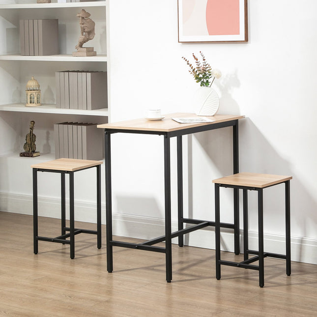 3-teiliges Bistrotisch-Set, Naturholzoptik und Stahl, 80x50x85 cm