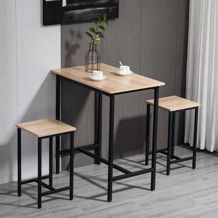 3-teiliges Bistrotisch-Set, Naturholzoptik und Stahl, 80x50x85 cm