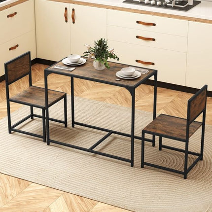 3-teiliges Esstisch-Set für 2 Personen, Metallrahmen, Rustikales Braun