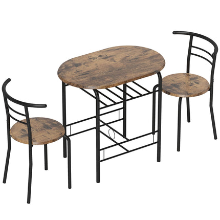 3-teiliges Esszimmertisch-Set für 2 Personen, Regal, Rustikales Braun