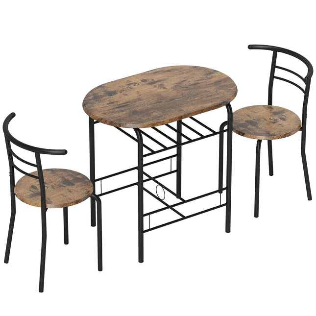 3-Piece Dining Table Set for 2, Shelf, Rustic Brown