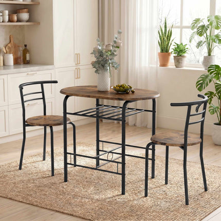 3-teiliges Esszimmertisch-Set für 2 Personen, Regal, Rustikales Braun