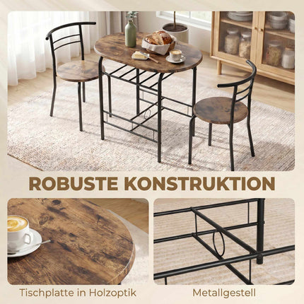 3-teiliges Esszimmertisch-Set für 2 Personen, Regal, Rustikales Braun