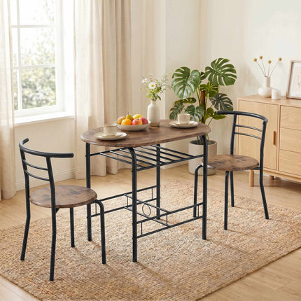 3-teiliges Esszimmertisch-Set für 2 Personen, Regal, Rustikales Braun