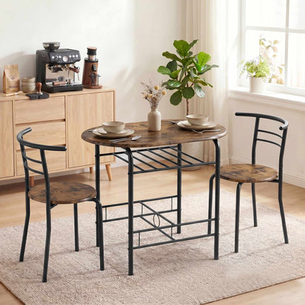 3-teiliges Esszimmertisch-Set für 2 Personen, Regal, Rustikales Braun