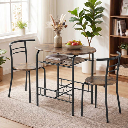 3-teiliges Esszimmertisch-Set für 2 Personen, Regal, Rustikales Braun