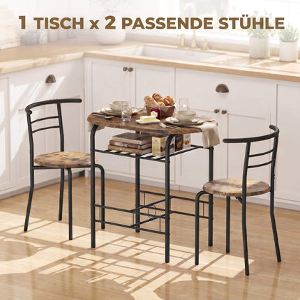 3-teiliges Esszimmertisch-Set für 2 Personen, Regal, Rustikales Braun