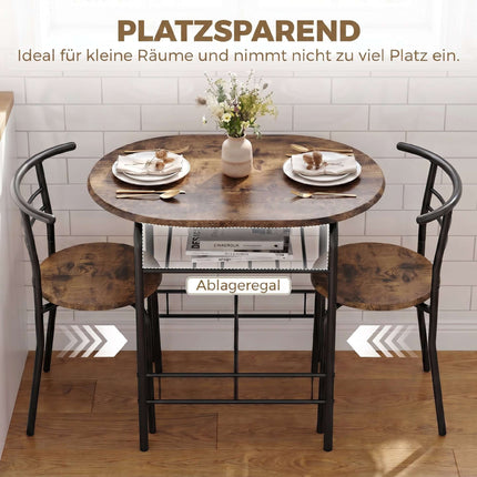 3-teiliges Esszimmertisch-Set für 2 Personen, Regal, Rustikales Braun
