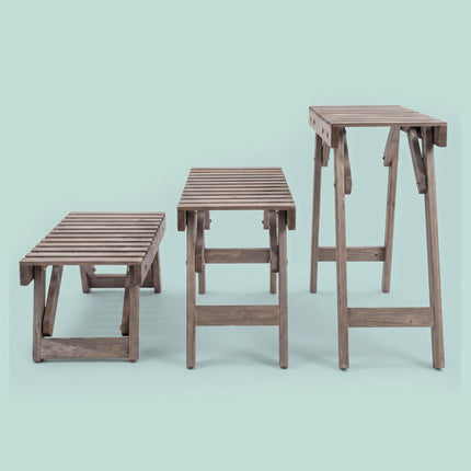 3-teiliges Pflanzenständer-Set aus Tannenholz – Braun