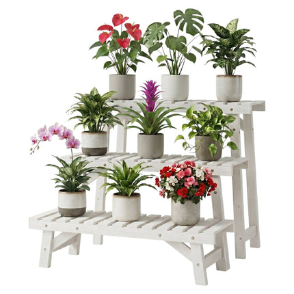 3-Piece Fir Wood Plant Stand Set – White
