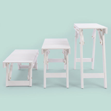 3-Piece Fir Wood Plant Stand Set – White