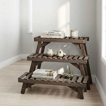 3-Piece Fir Wood Plant Stand Set – White