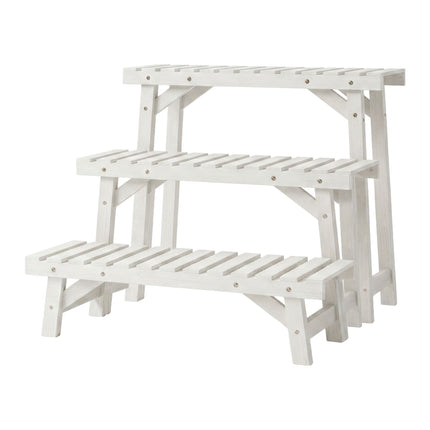 3-Piece Fir Wood Plant Stand Set – White