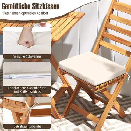 3-teiliges Klapp-Balkonmöbel-Set mit Kissen, Akazienholz