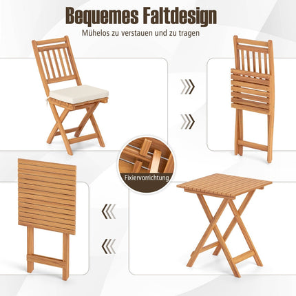3-teiliges Klapp-Balkonset mit Kissen, Akazienholz