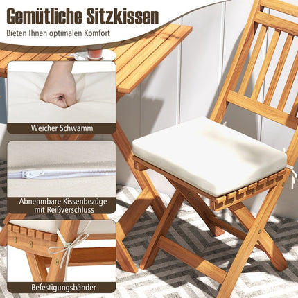 3-teiliges Klapp-Balkonset mit Kissen, Akazienholz