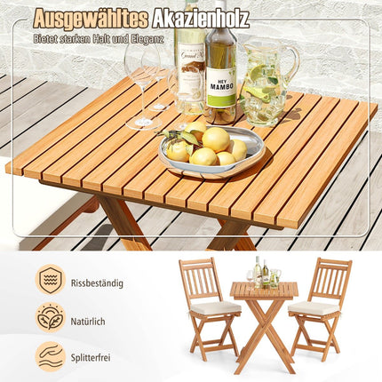 3-teiliges Klapp-Balkonset mit Kissen, Akazienholz