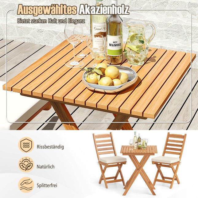 3-teiliges Klapp-Balkonmöbel-Set mit Kissen, Akazienholz