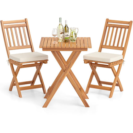 3-teiliges Klapp-Balkonset mit Kissen, Akazienholz