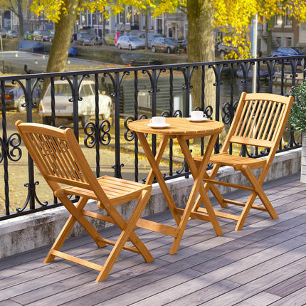 3-teiliges klappbares Bistro-Set – Akazienholz, beige Kissen