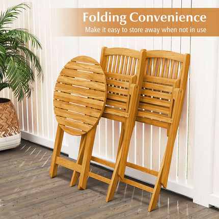 3-teiliges klappbares Bistro-Set – Akazienholz, beige Kissen