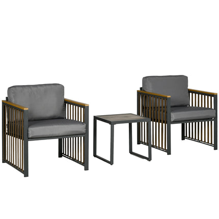 3-piece gray garden bistro set - chairs and table with cushions