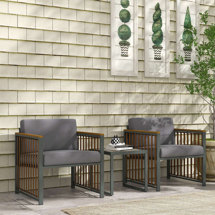 3-piece gray garden bistro set - chairs and table with cushions
